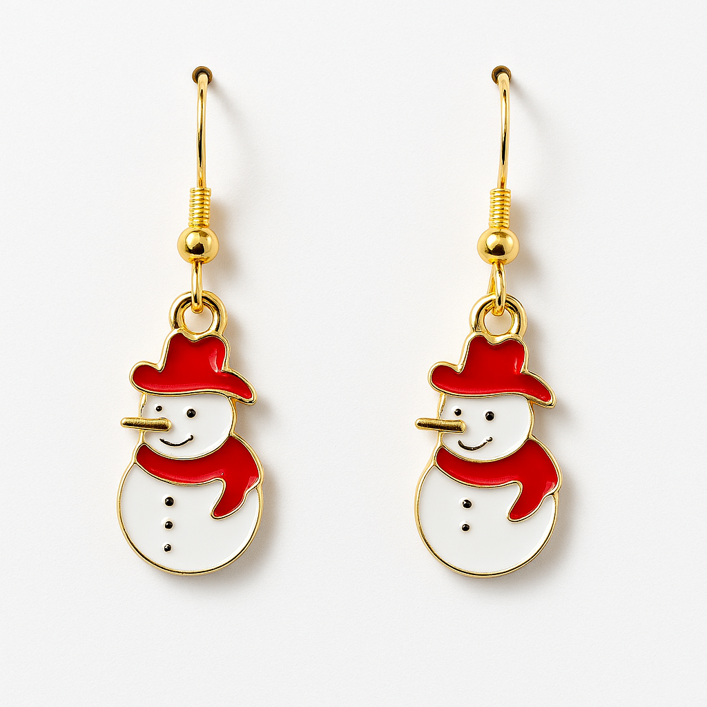 Snowman Earrings – Festive Dangle Jewelry with Red Hat & Scarf