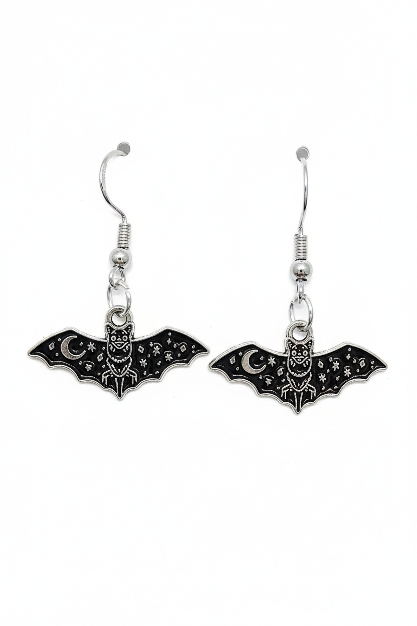 Black and Silver Bat earrings