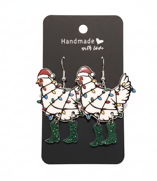 Green Gumboot Christmas Chickens