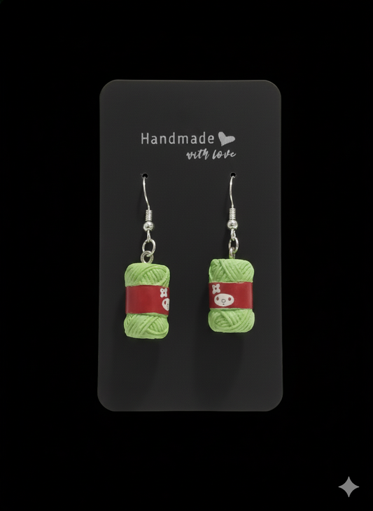 Green Bundle of Wool Earrings