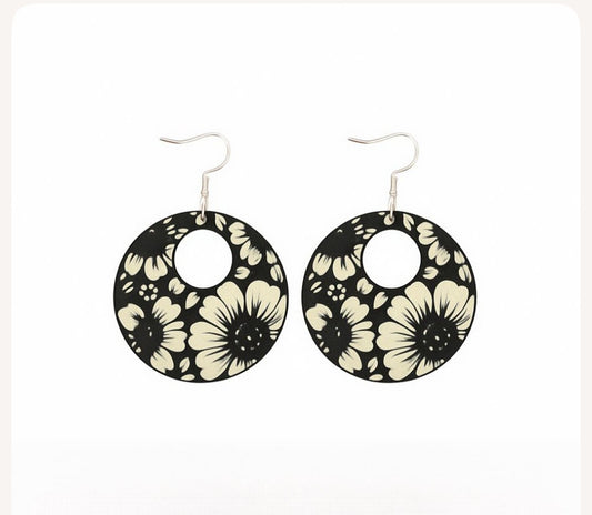 Black and white flower earrings