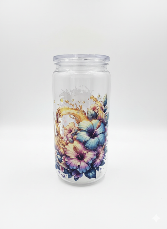 Magical Flower Tumbler. Golden, Blues & Pinks