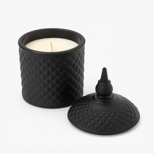 Ambered Sandalwood Soy Wax Candle Black Container
