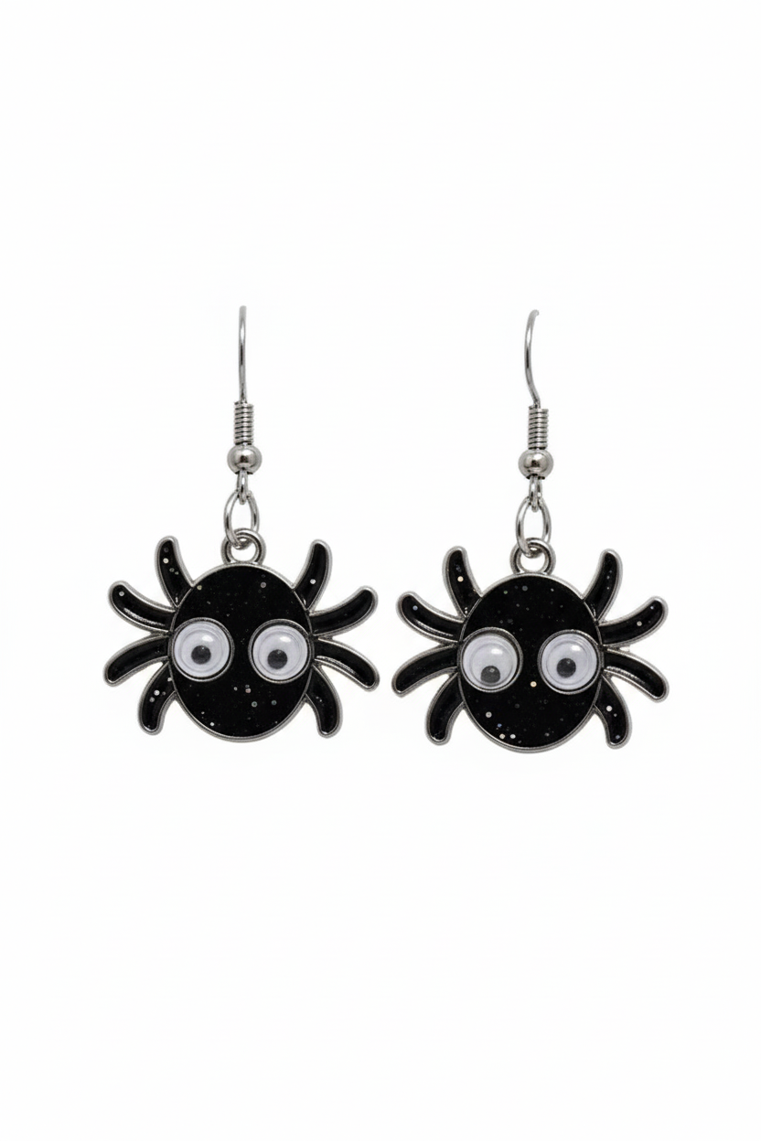 Glittery black spider earrings