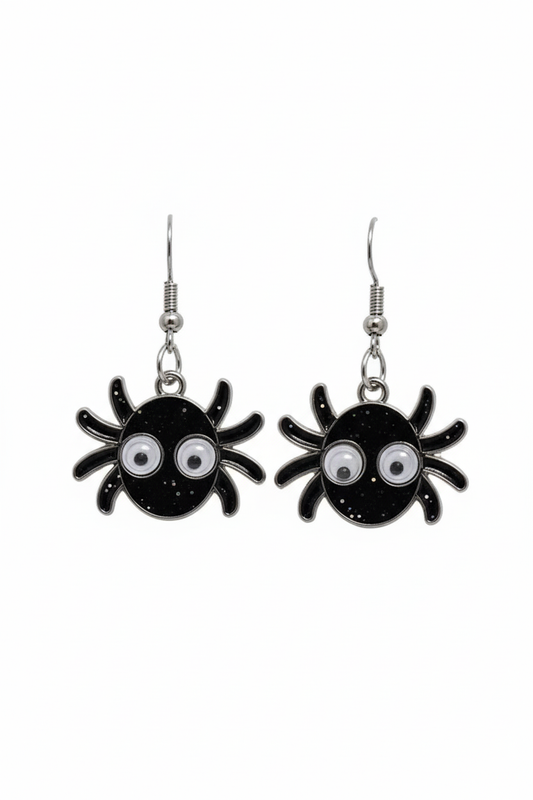 Glittery black spider earrings