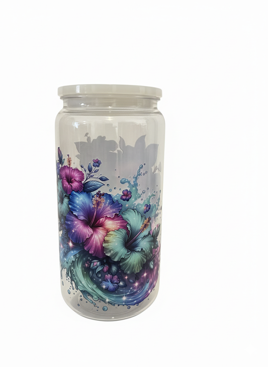 Magical Flower Tumbler. Greens, Blues, Pinks & Gold