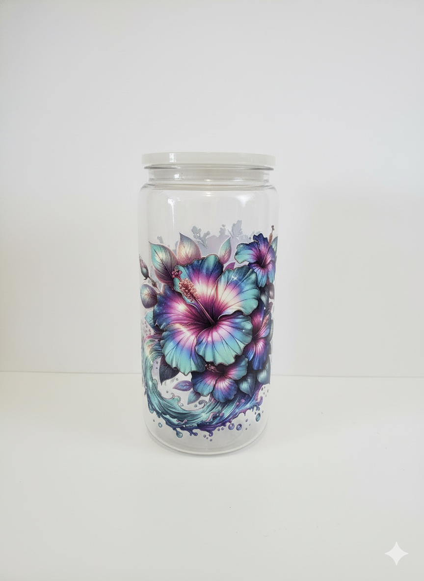 Magical Flower Tumbler. Greens, Blues, Pinks & Gold
