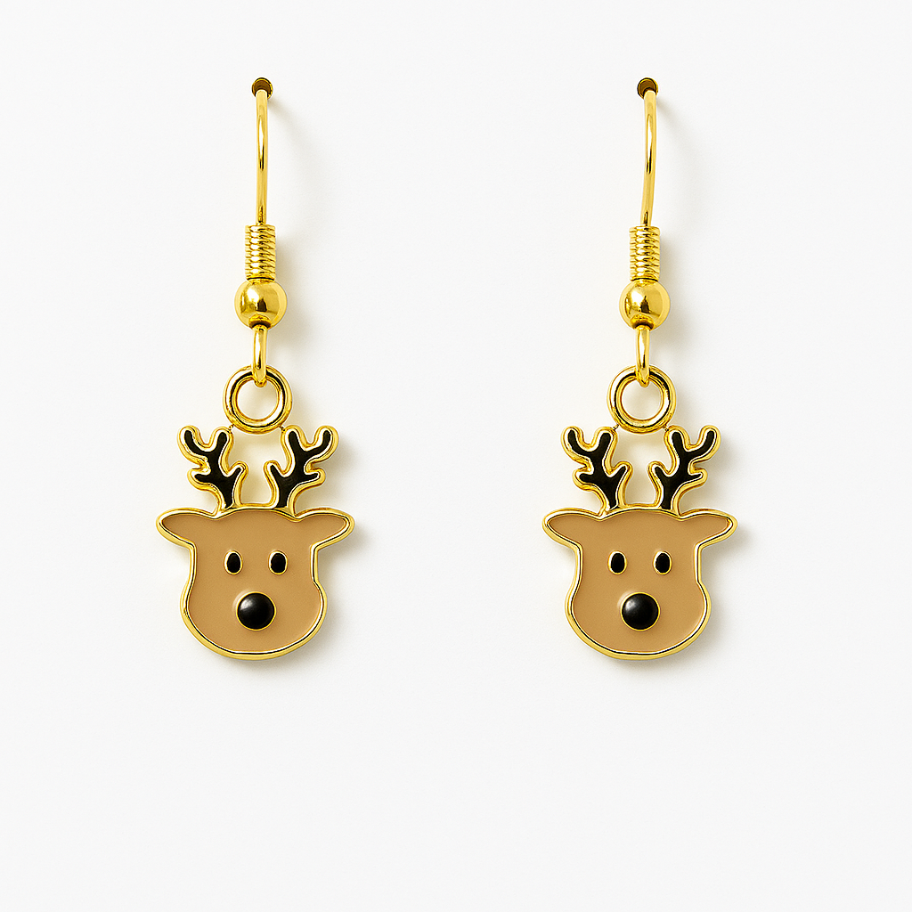 Reindeer Earrings – Festive Dangle Jewelry with Gold Hooks