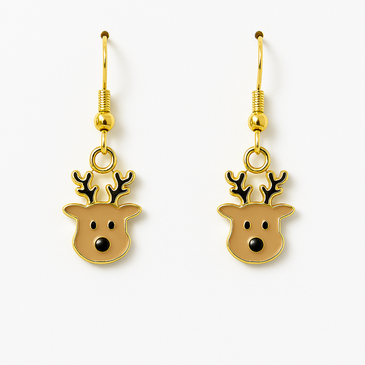 Reindeer Earrings – Festive Dangle Jewelry with Gold Hooks