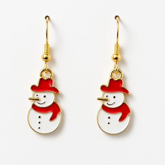 Snowman Earrings – Festive Dangle Jewelry with Red Hat & Scarf