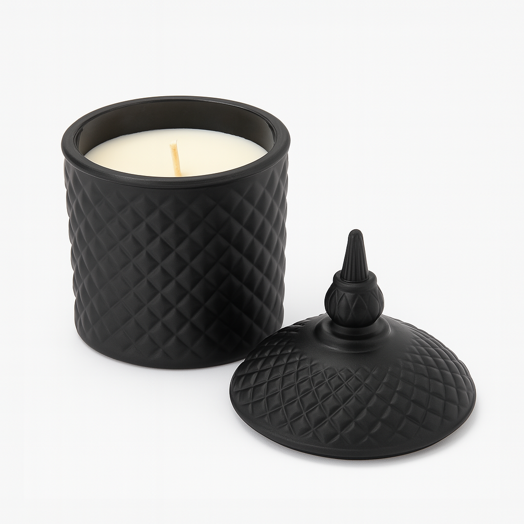 Ambered Sandalwood Soy Wax Candle Black Container